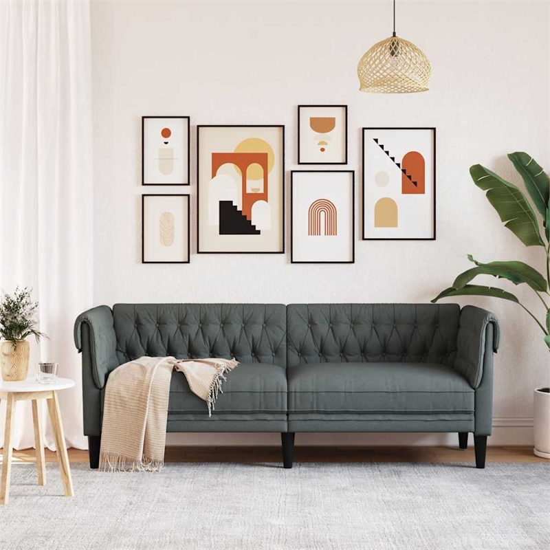 Bowery Hill Contemporary Polyester Chesterfield Sofa in Dark Gray