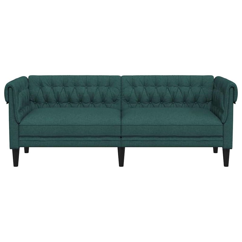 Bowery Hill Contemporary Polyester Chesterfield Sofa in Dark Green
