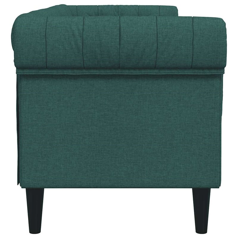 Bowery Hill Contemporary Polyester Chesterfield Sofa in Dark Green