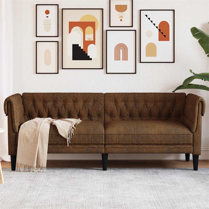 Bowery Hill Modern / Contemporary Chesterfield Sofa in Brown Fabric