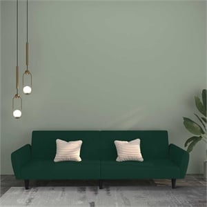 Bowery Hill Contemporary Sofa Bed in Dark Green Polyester Velvet