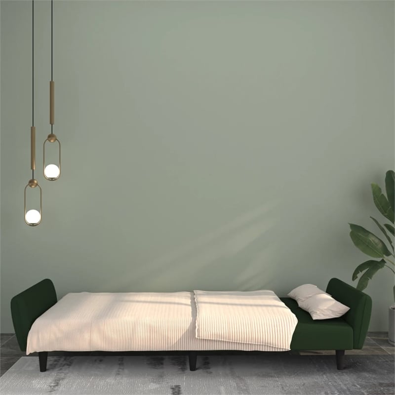 Bowery Hill Contemporary Sofa Bed in Dark Green Polyester Velvet