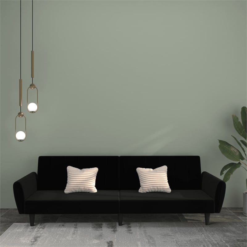 Bowery Hill Contemporary 2-Seater Sofa Bed in Black Polyester Velvet