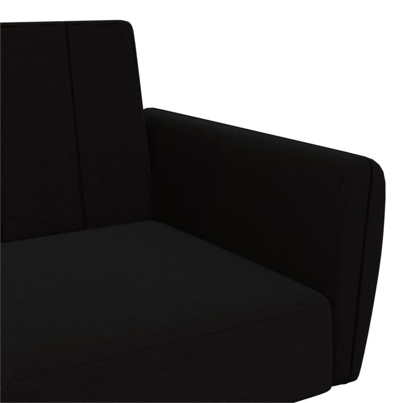 Bowery Hill Contemporary 2-Seater Sofa Bed in Black Polyester Velvet