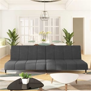 Bowery Hill Contemporary Metal 2-Seater Sofa Bed in Dark Grey Polyester