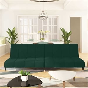 Bowery Hill Contemporary Metal Sofa Bed in Dark Green Velvet