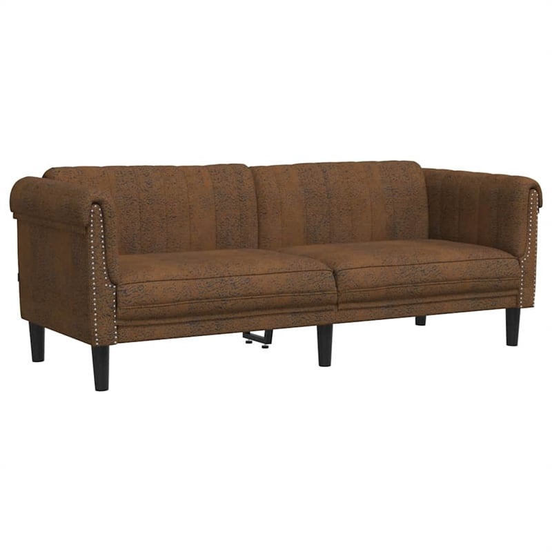 Bowery Hill Modern / Contemporary 3-Seater Faux Suede Sofa in Brown