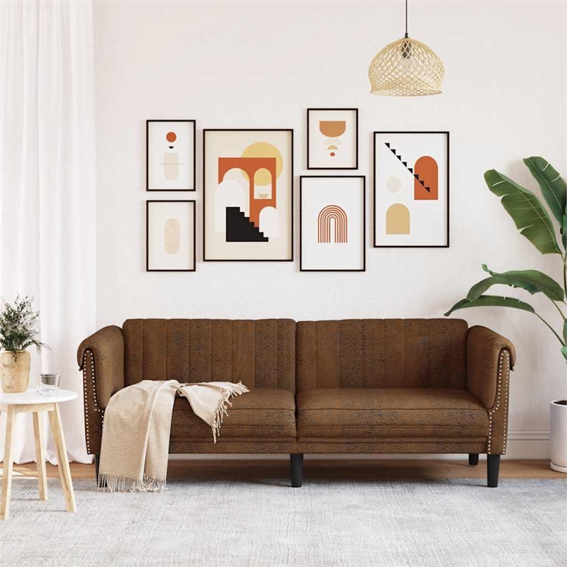 Bowery Hill Modern / Contemporary 3-Seater Faux Suede Sofa in Brown