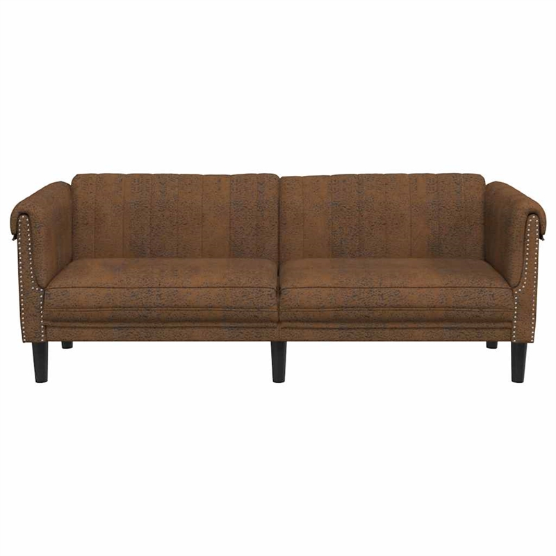 Bowery Hill Modern / Contemporary 3-Seater Faux Suede Sofa in Brown