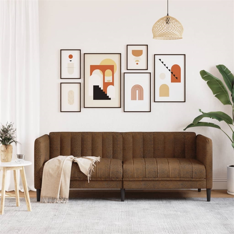 Bowery Hill Modern / Contemporary Sofa in Brown Faux Suede Leather