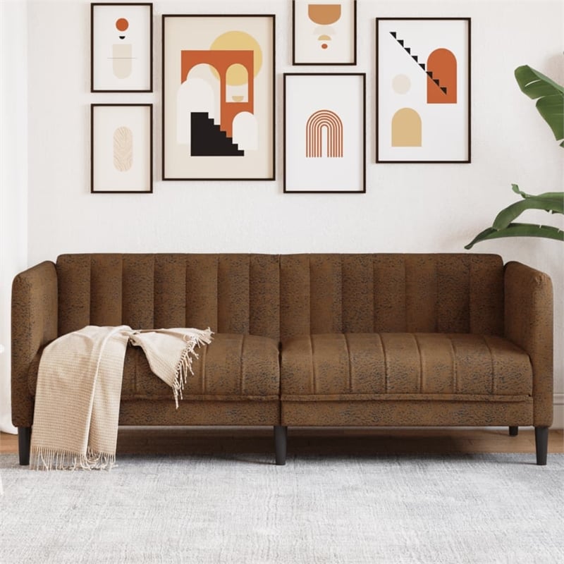 Bowery Hill Modern / Contemporary Sofa in Brown Faux Suede Leather