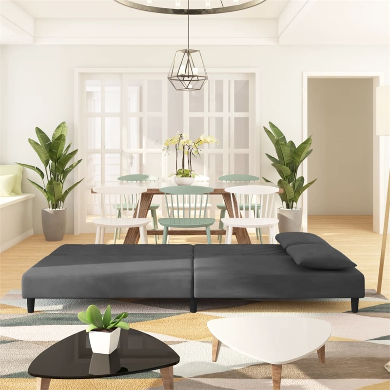 Bowery Hill Contemporary Metal 2-Seater Sofa Bed in Dark Gray Polyester