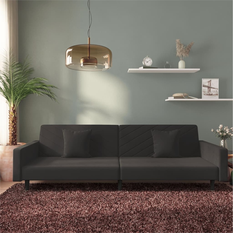 Bowery Hill Contemporary Sofa Bed in Black Velvet Polyester Velvet