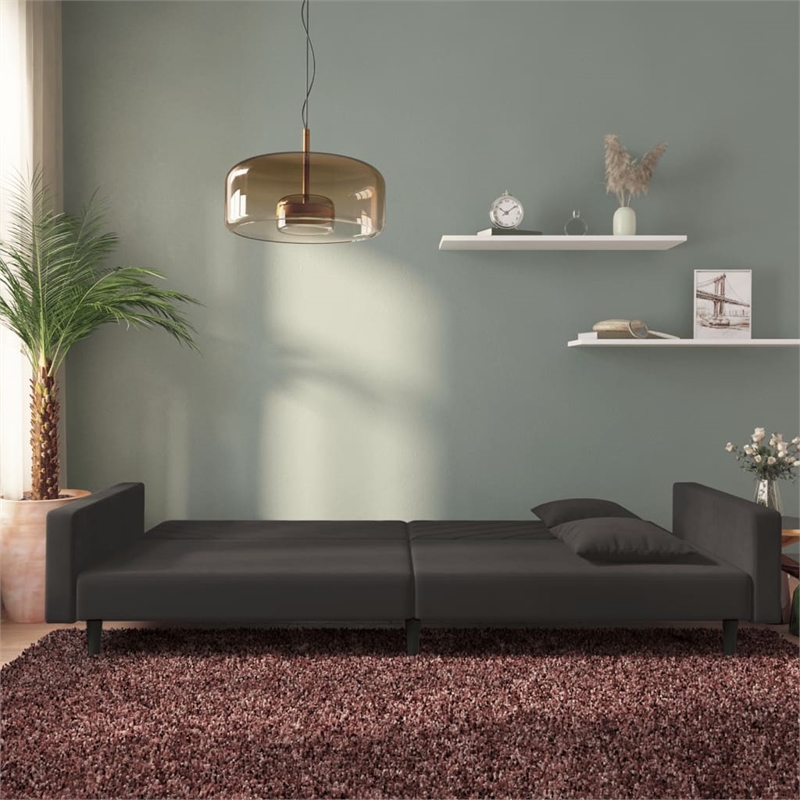Bowery Hill Contemporary Sofa Bed in Black Velvet Polyester Velvet