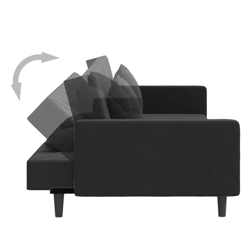 Bowery Hill Contemporary Sofa Bed in Black Velvet Polyester Velvet
