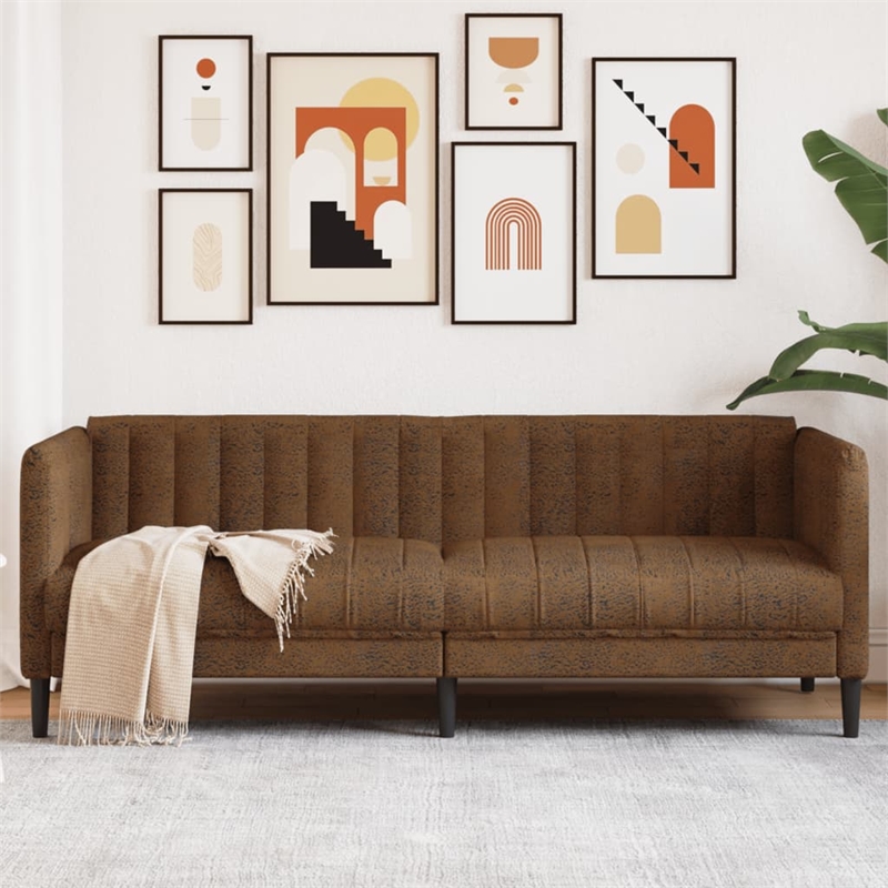 Bowery Hill Contemporary Large Durable Sofa in Brown Faux Suede