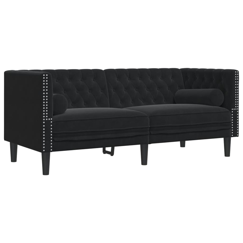 Bowery Hill Contemporary Chesterfield Sofa in Black Polyester Velvet