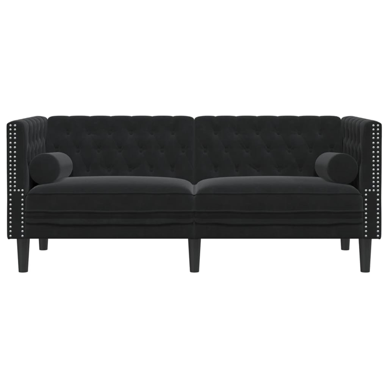 Bowery Hill Contemporary Chesterfield Sofa in Black Polyester Velvet