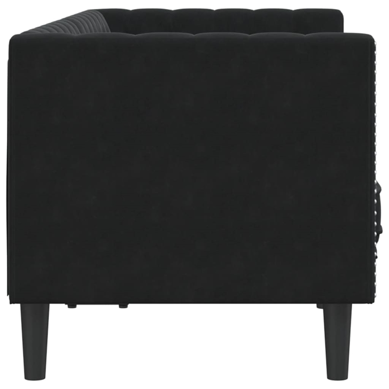 Bowery Hill Contemporary Chesterfield Sofa in Black Polyester Velvet