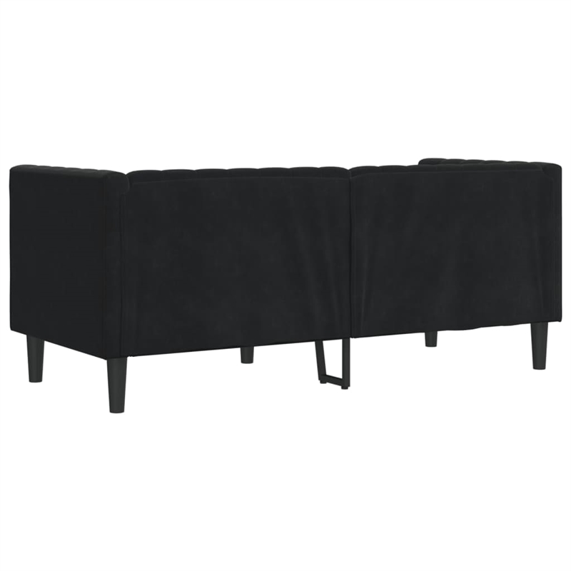 Bowery Hill Contemporary Chesterfield Sofa in Black Polyester Velvet