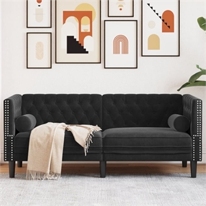Bowery Hill Contemporary Chesterfield Sofa in Black Polyester Velvet