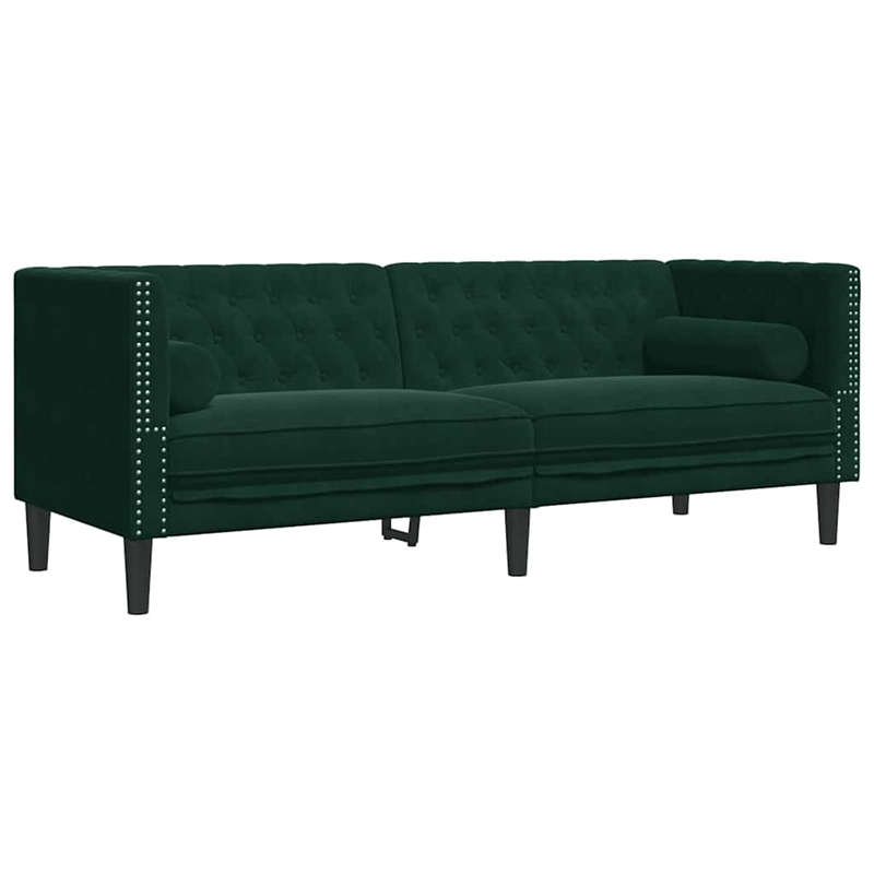 Bowery Hill Contemporary Velvet Chesterfield Sofa in Dark Green