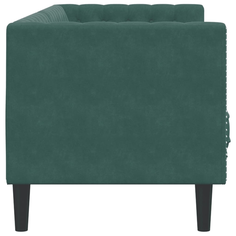 Bowery Hill Contemporary Velvet Chesterfield Sofa in Dark Green