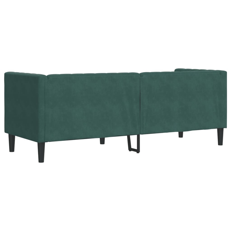 Bowery Hill Contemporary Velvet Chesterfield Sofa in Dark Green