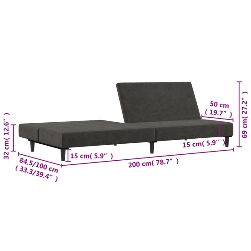 Bowery Hill Contemporary Sofa Bed in Dark Gray Polyester Velvet