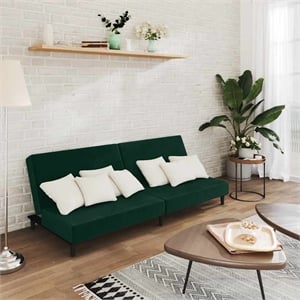 Bowery Hill Contemporary Sofa Bed in Dark Green Polyester Velvet