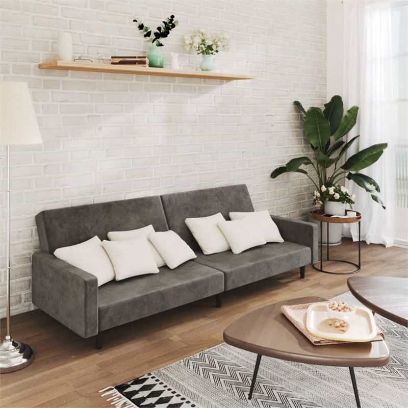 Bowery Hill Contemporary 2-Seater Sofa Bed in Dark Grey Polyester Velvet