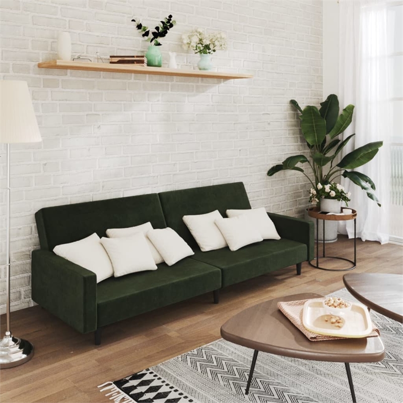 Bowery Hill Contemporary Standard Sofa Bed in Dark Green Velvet