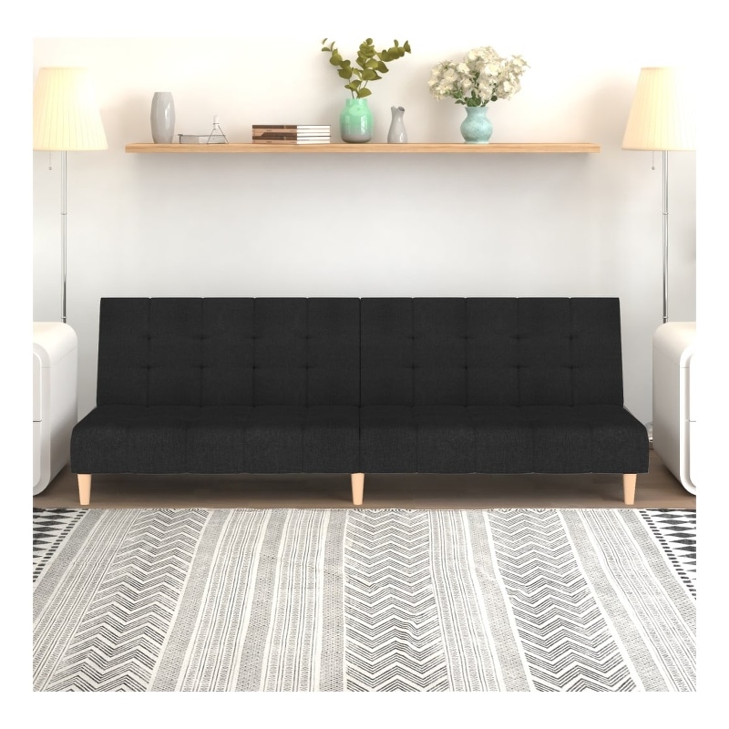 Bowery Hill Contemporary 2-Seater Sofa Bed in Black Polyester Fabric