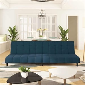 Bowery Hill Contemporary Medium Sofa Bed in Blue Polyester Velvet