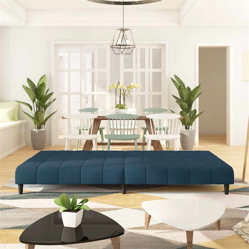 Bowery Hill Contemporary Medium Sofa Bed in Blue Polyester Velvet