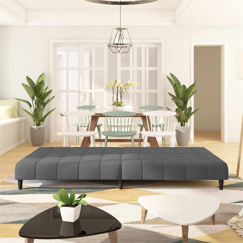Bowery Hill Contemporary Sofa Bed in Dark Grey Polyester Velvet