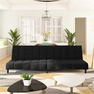Bowery Hill Contemporary Convertible 2-Seater Sofa Bed in Black Velvet