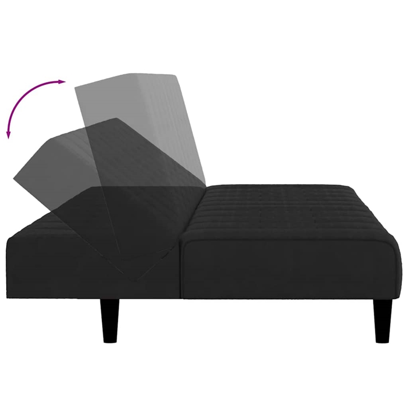 Bowery Hill Contemporary Convertible 2-Seater Sofa Bed in Black Velvet