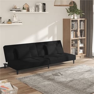 Bowery Hill Contemporary 2-Seater Sofa Bed in Black Polyester Velvet