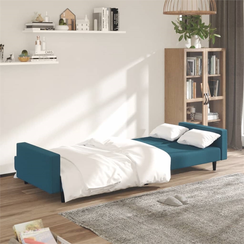 Bowery Hill Modern / Contemporary Sofa Bed in Blue Polyester Velvet