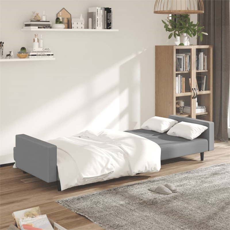 Bowery Hill Contemporary Sofa Bed in Light Grey Polyester Velvet