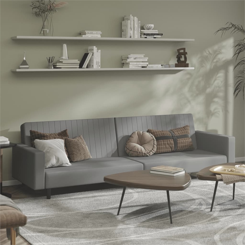 Bowery Hill Contemporary Sofa Bed in Light Grey Polyester Velvet