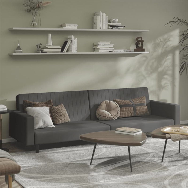 Bowery Hill Contemporary Sofa Bed in Dark Grey Polyester Velvet