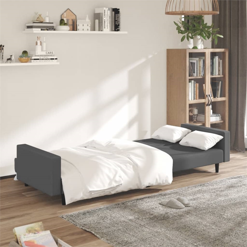 Bowery Hill Contemporary Sofa Bed in Dark Grey Polyester Velvet