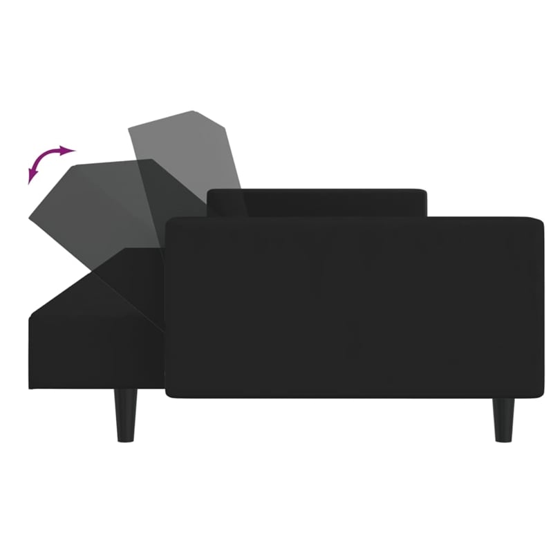 Bowery Hill Contemporary 2-Seater Sofa Bed in Black Polyester Velvet