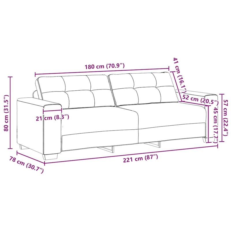 Bowery Hill Contemporary 3-Seater Sofa in Black Finish Fabric