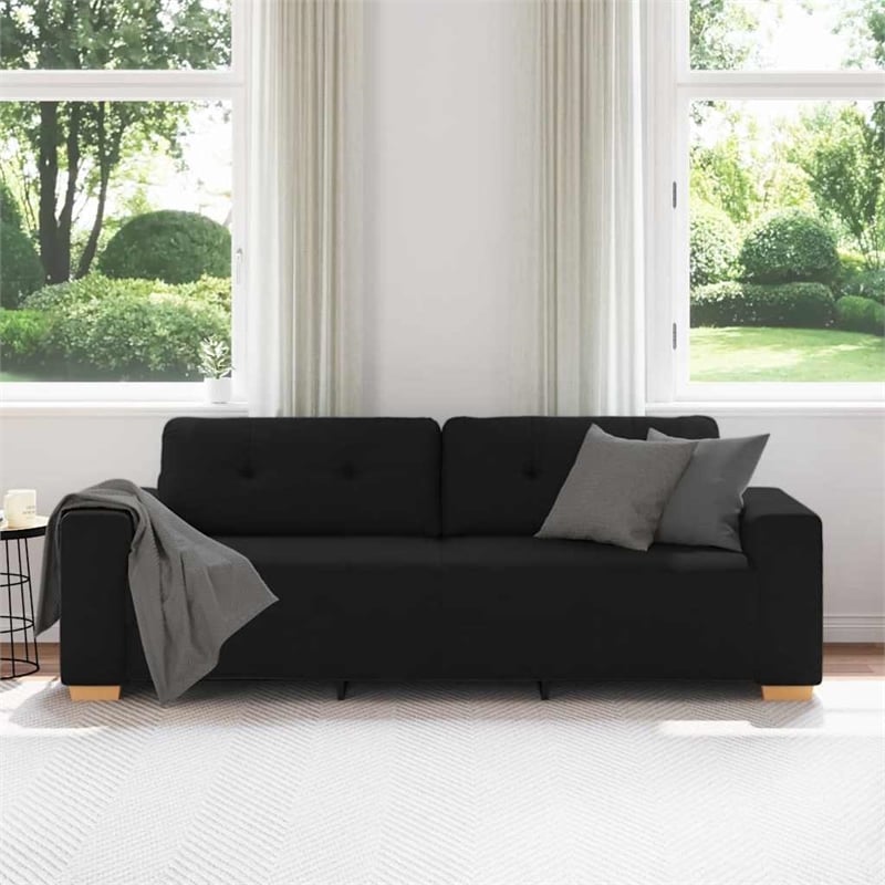 Bowery Hill Contemporary 3-Seater Sofa in Black Finish Fabric