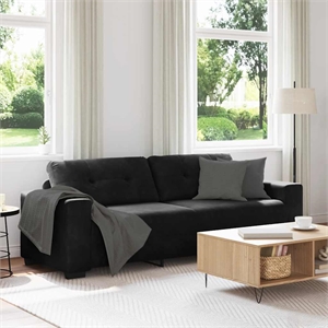Bowery Hill Contemporary Velvet 3-Seater Sofa in Black Finish