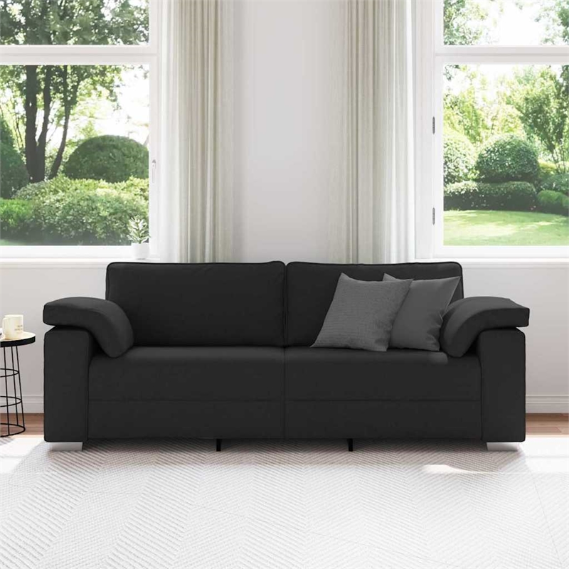 Bowery Hill Contemporary Sofa with Cushion in Black Finish Fabric