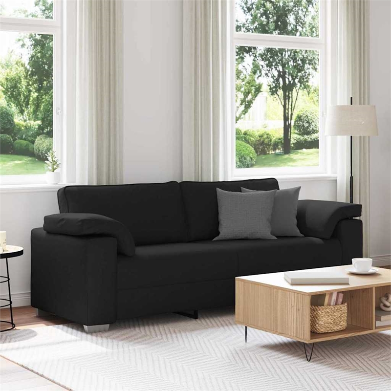 Bowery Hill Contemporary Sofa with Cushion in Black Finish Fabric